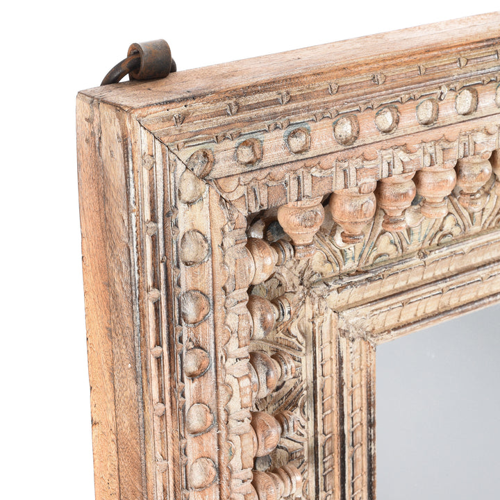 Depth Detail From Carved Mango Wood Painted Mirror - Antique Cream | Indigo Antiques