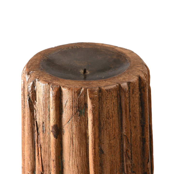 Candle Holder Detail From Carved Teak Pillar Candle Stand - 19thC | Indigo Antiques