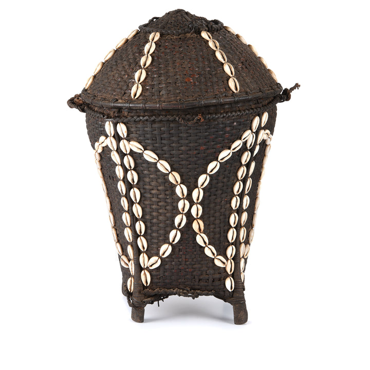 Cowrie Decorated Tribal Basket From Nagaland - Ca 1930 | Indigo Antiques
