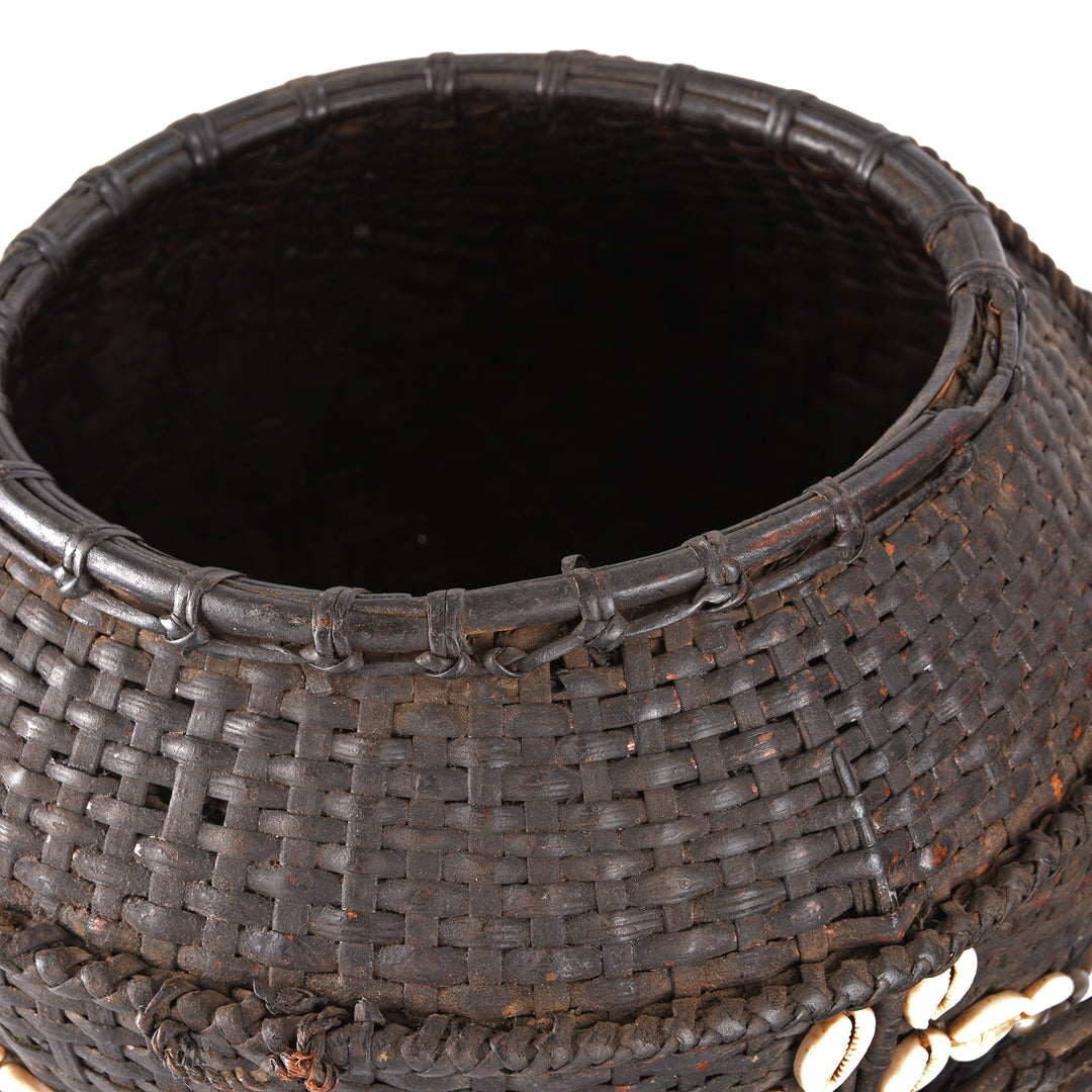 Opening Of Cowrie Decorated Tribal Basket From Nagaland - Ca 1930 | Indigo Antiques
