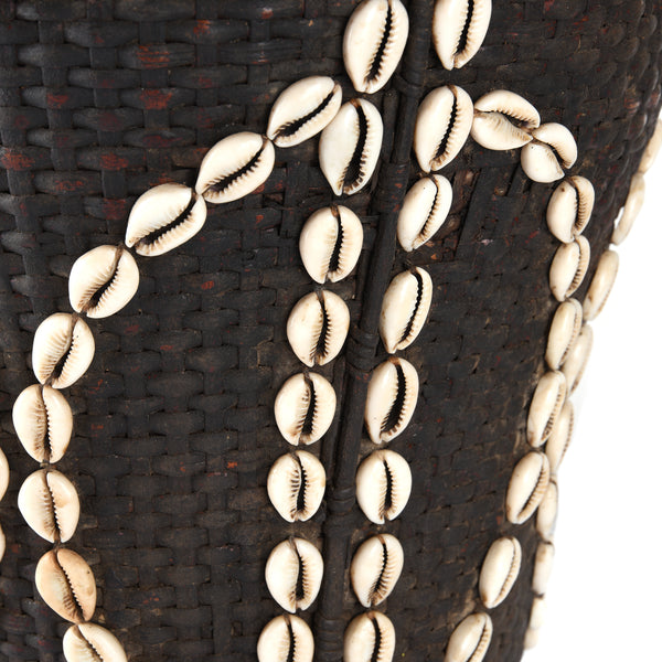 Cowrie Decorated Tribal Basket From Nagaland - Ca 1930