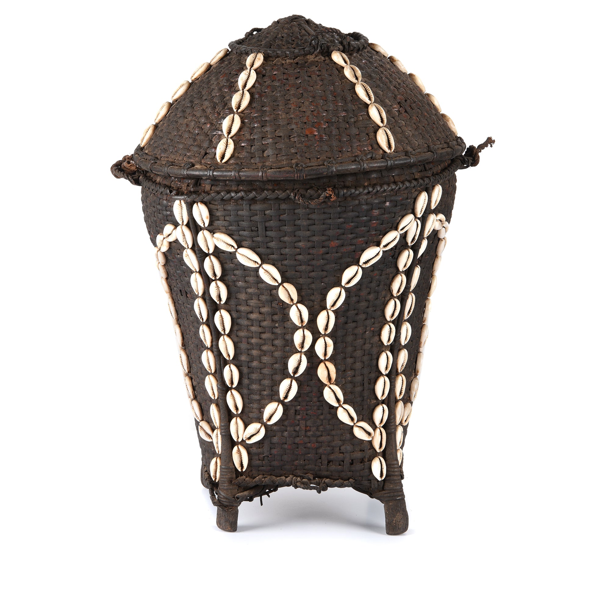 Cowrie Decorated Tribal Basket From Nagaland - Ca 1930 | Indigo Antiques
