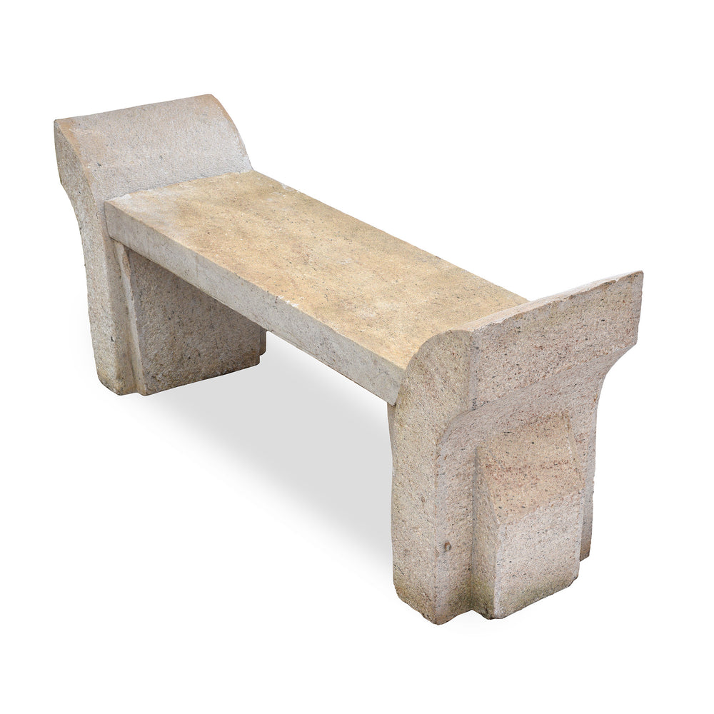 Angled View Of Old Granite Bench From South India - Ca 1920 | Indigo Antiques