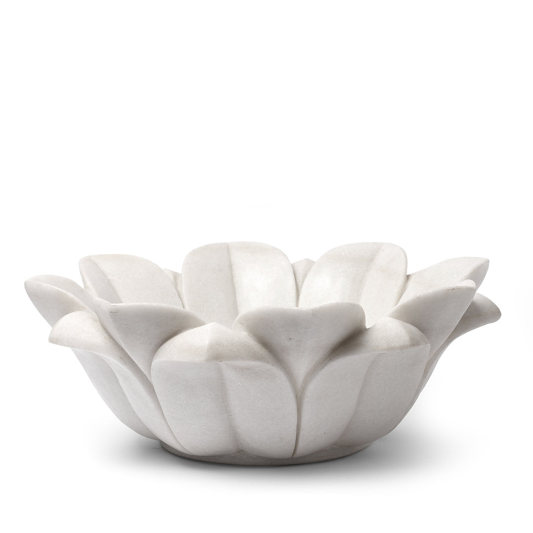 Hand Carved Marble Bowl - Lotus Design (Large) | Indigo Antiques