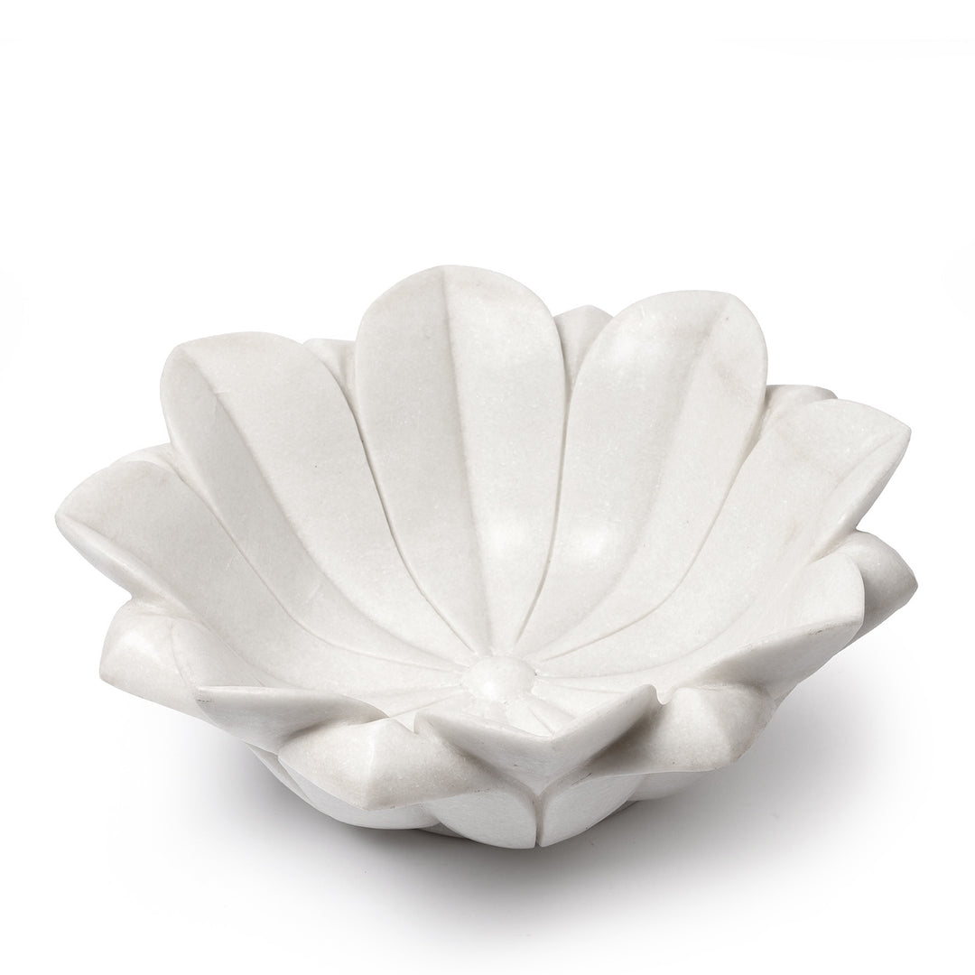Hand Carved Marble Bowl - Lotus Design (Large) | Indigo Antiques