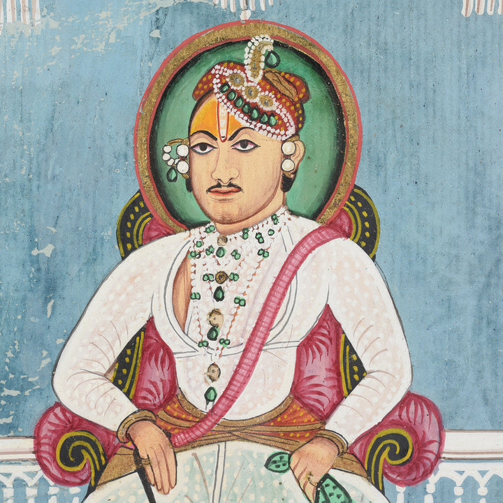 Antique Framed Watercolour Of a Maharajah From Rajasthan - 19th Century | Indigo Antiques
