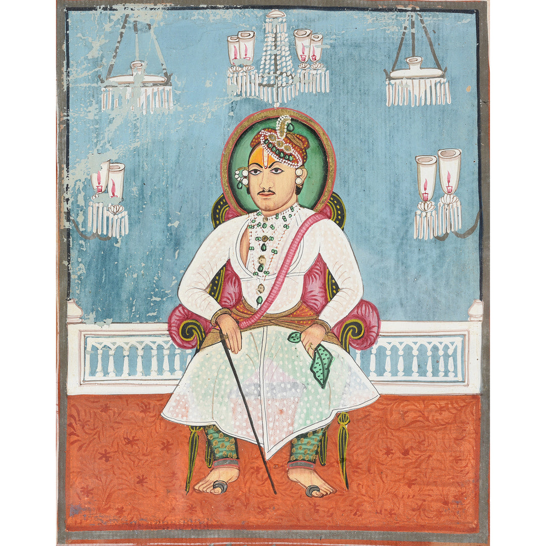 Antique Framed Watercolour Of a Maharajah From Rajasthan - 19th Century | Indigo Antiques