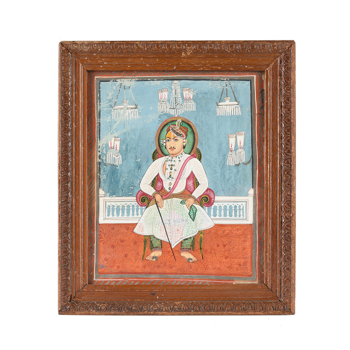 Antique Framed Watercolour Of a Maharajah From Rajasthan - 19th Century | Indigo Antiques