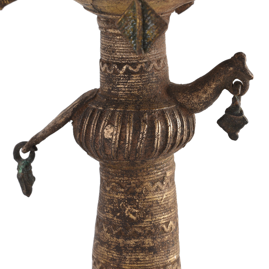 Bird Detail From Antique Brass Dhokra Work Bastar Oil Lamp From Chhattisgarh - Ca 1910 | Indigo Antiques
