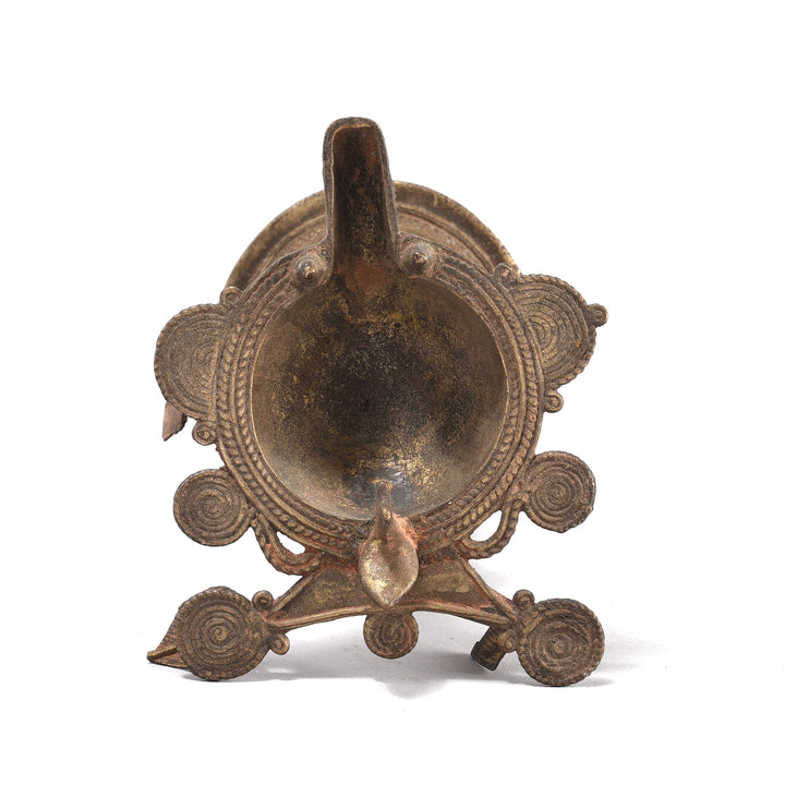 Antique Brass Dhokra Work Bastar Oil Lamp From Chhattisgarh - Ca 1910 | Indigo Antiques