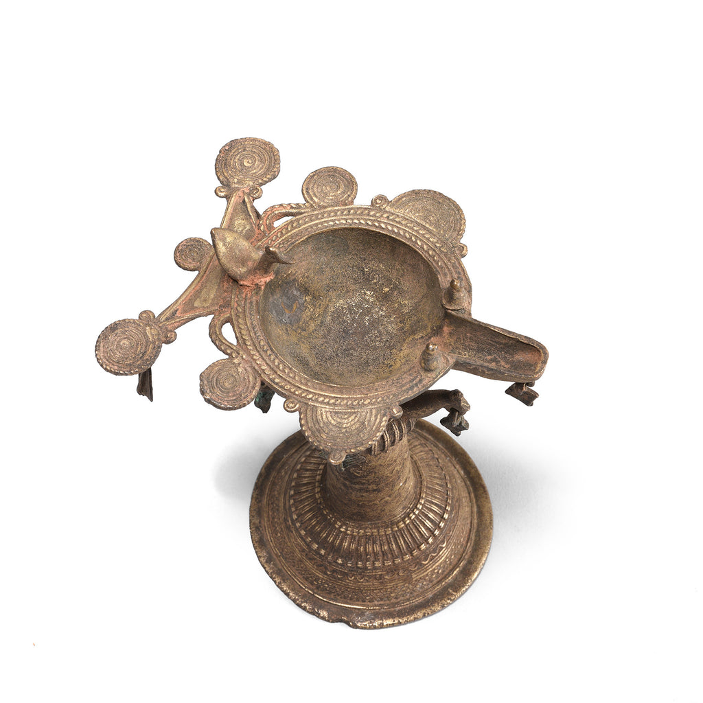 Brass Dhokra Work Bastar Oil Lamp From Chhattisgarh - Ca 1910