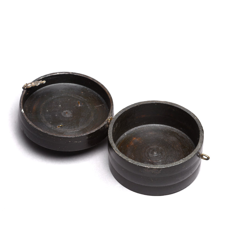 Lid Open Vintage Regency Style Black Lacquer Pot-Rajasthan | Indigo Antiques