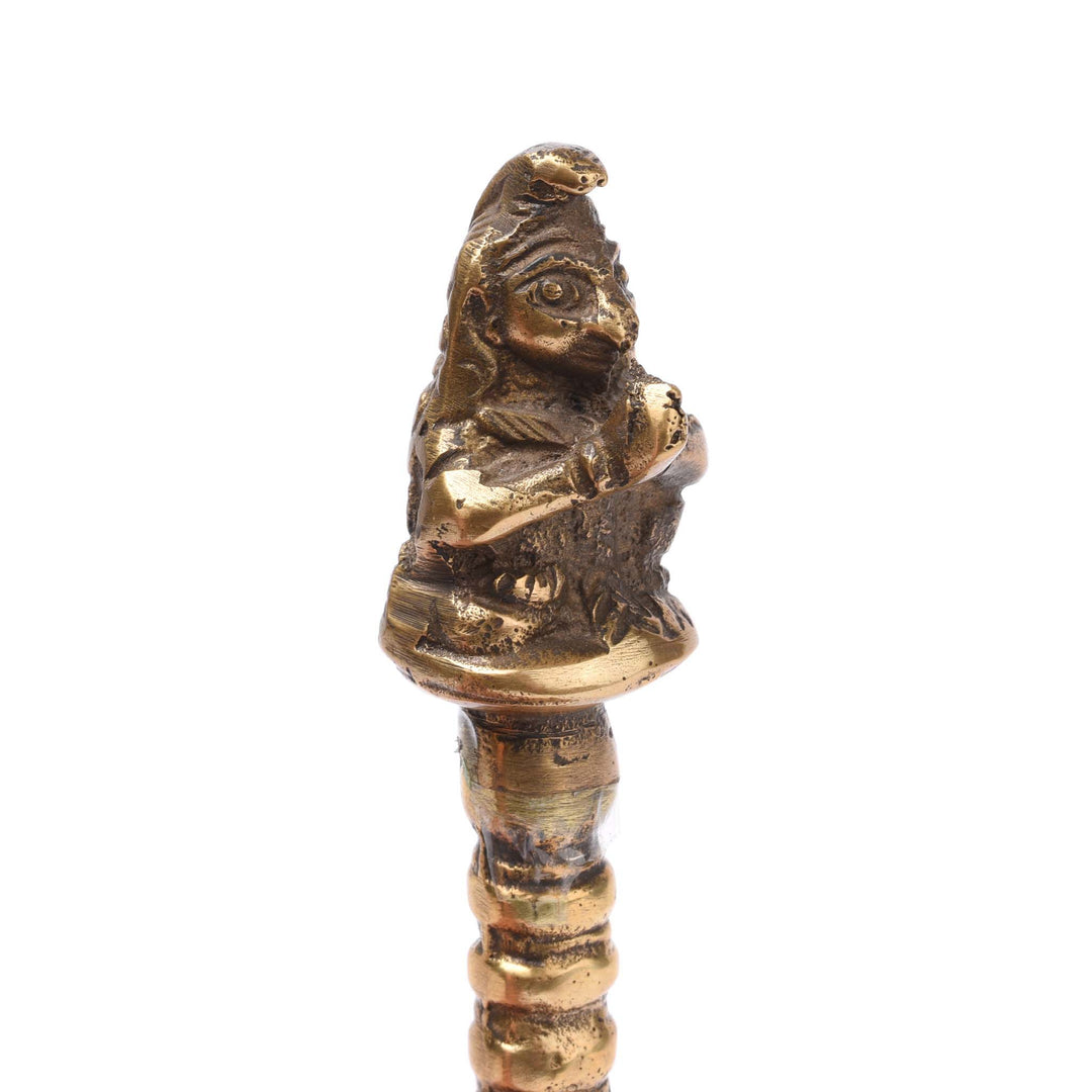 Angled View Of Character From Old Brass Puja Bell from Delhi - Early 20thC | Indigo Antiques