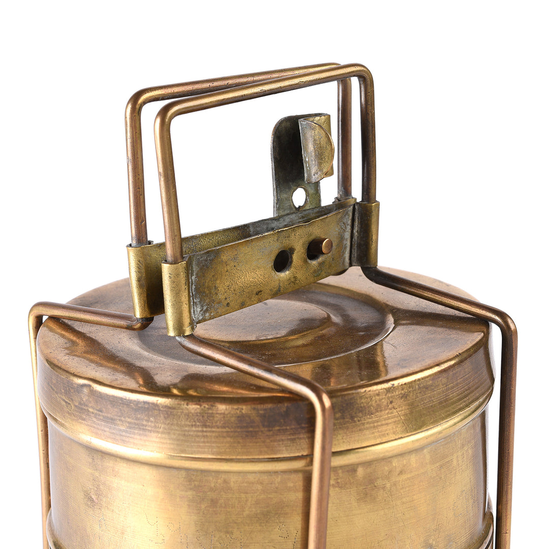 Detail From Indian Vintage Brass Tiffin Box - Ca 1950's | INDIGO ANTIQUES