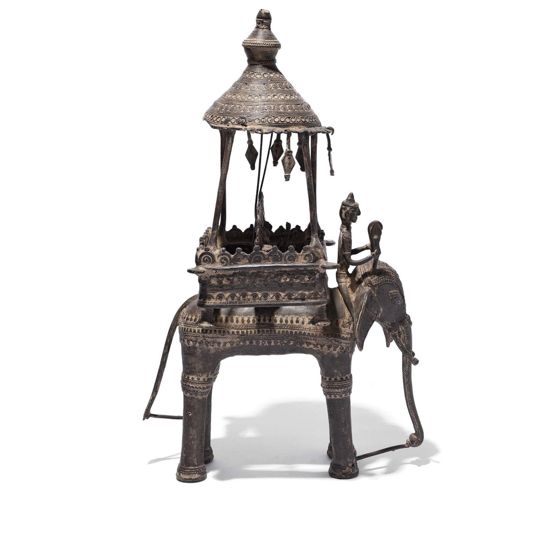 Profile View Of Brass Dhokra Work Jali Elephant & Riders From Orissa - 19thC | Indigo Antiques
