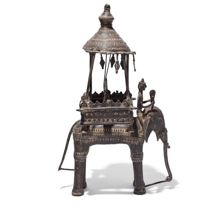 Profile View Of Brass Dhokra Work Jali Elephant & Riders From Orissa - 19thC | Indigo Antiques