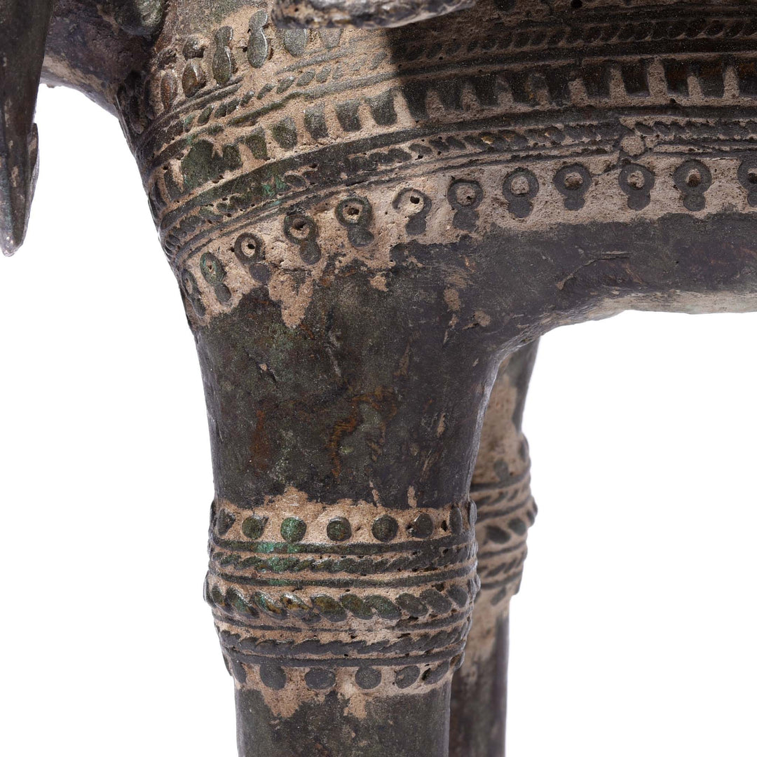 Elephant Detail From Brass Dhokra Work Jali Elephant & Riders From Orissa - 19thC | Indigo Antiques