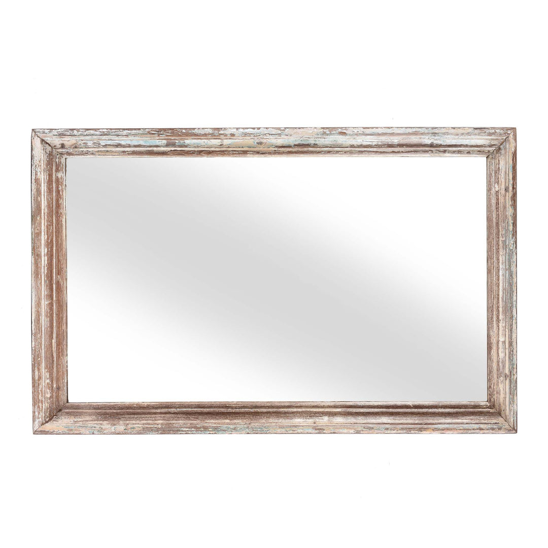 Landscape Orientation Of Indian Mirror Made From An Old Teak Window - Ca 1920 | Indigo Antiques