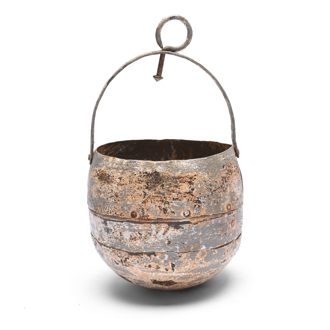 Grey Vintage Well Buckets From Rajasthan For Hanging Planter | Indigo Antiques
