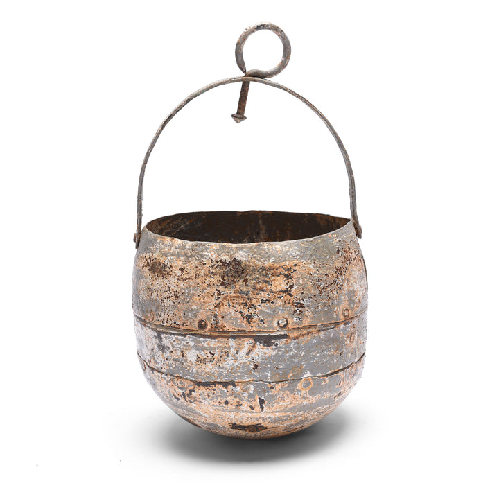 Grey Vintage Well Buckets From Rajasthan For Hanging Planter | Indigo Antiques