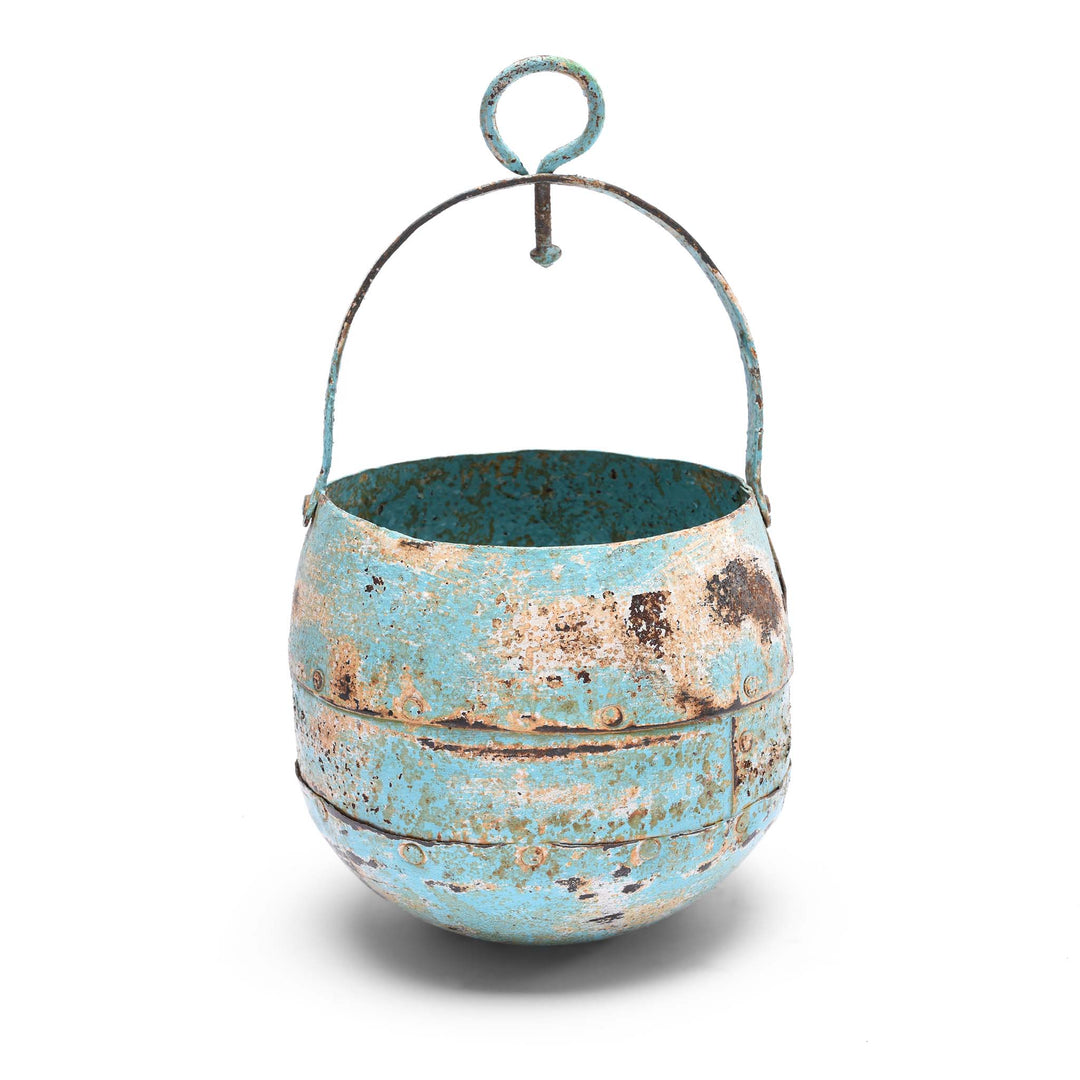 Blue Vintage Well Buckets From Rajasthan For Hanging Planter | Indigo Antiques