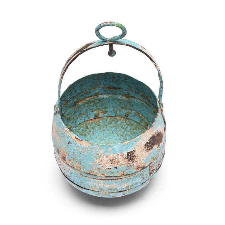 Blue Interior Detail Of Vintage Well Buckets From Rajasthan For Hanging Planter | Indigo Antiques