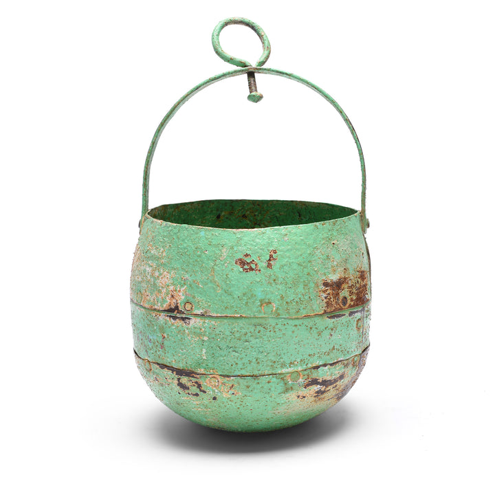 Green Vintage Well Buckets From Rajasthan For Hanging Planter | Indigo Antiques