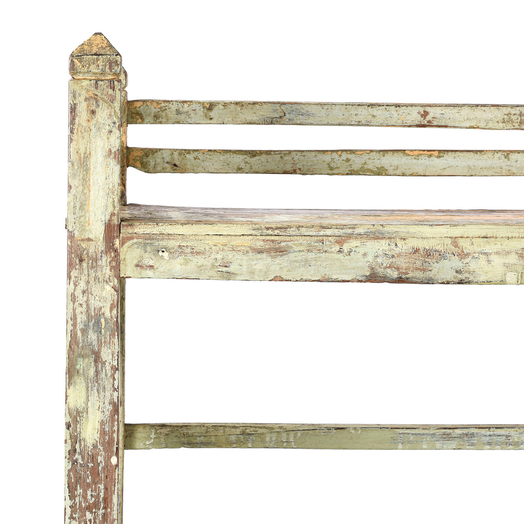 Corner View Of Vintage Green Painted Indian Teak Shelf - Ca 1930 | Indigo Antiques