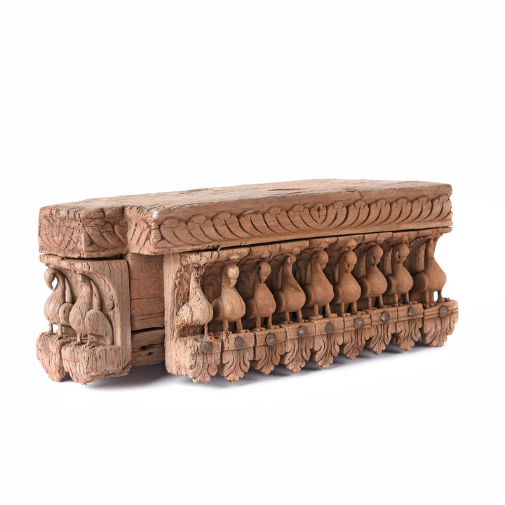 Angled View Of Carved Teak Peacock Panel - 19thC | Indigo Antiques