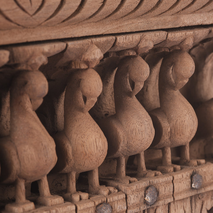 Peacock Detail From Carved Teak Peacock Panel - 19thC | Indigo Antiques