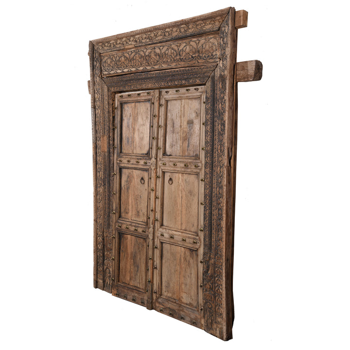 Angled View Of Carved Teak Door - 19thC | Indigo Antiques