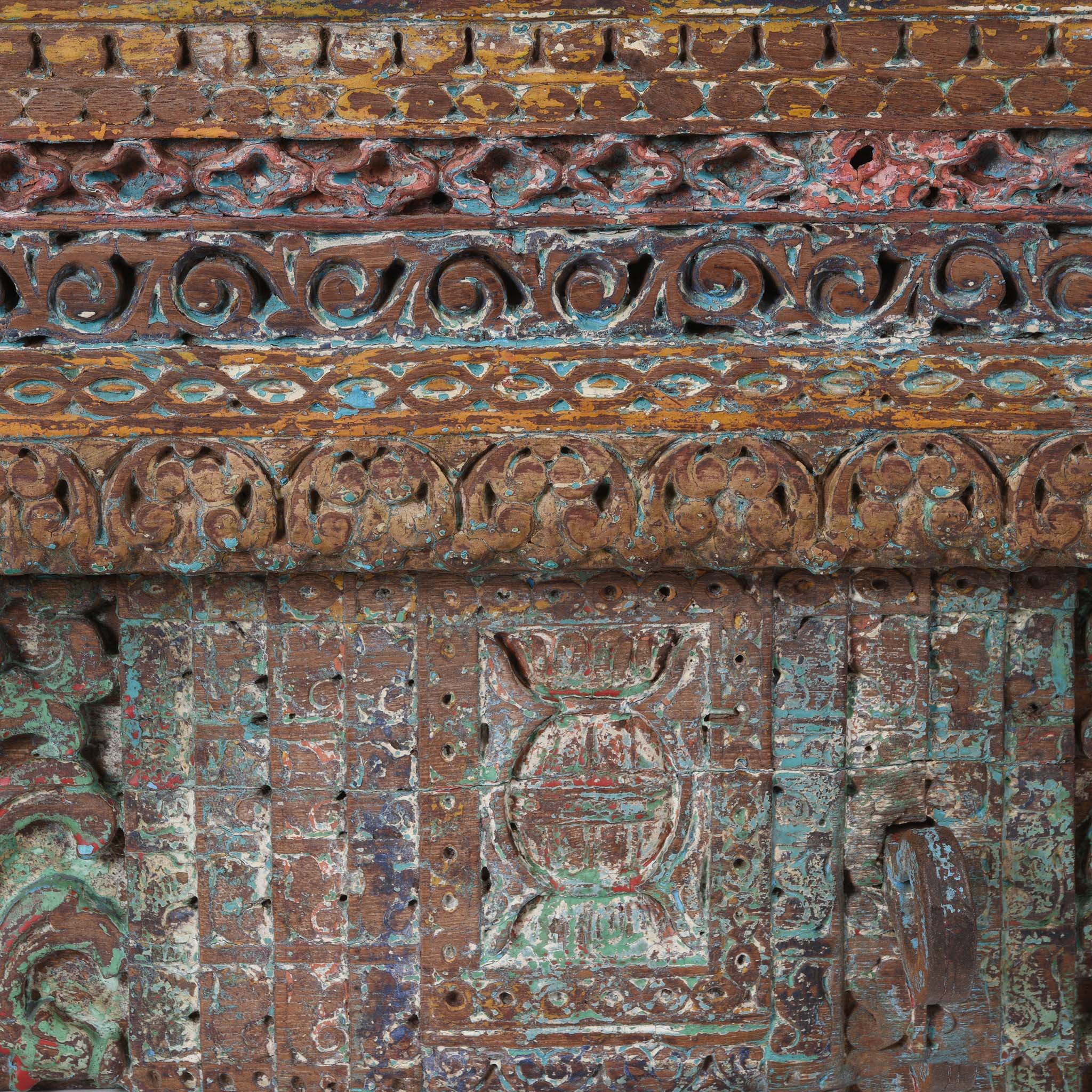 Carving Detail From Painted Indian Reclaimed Door From Patan - 19thC | Indigo Antiques