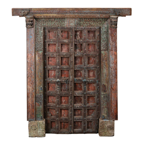 Painted Indian Reclaimed Door From Patan - 19thC
