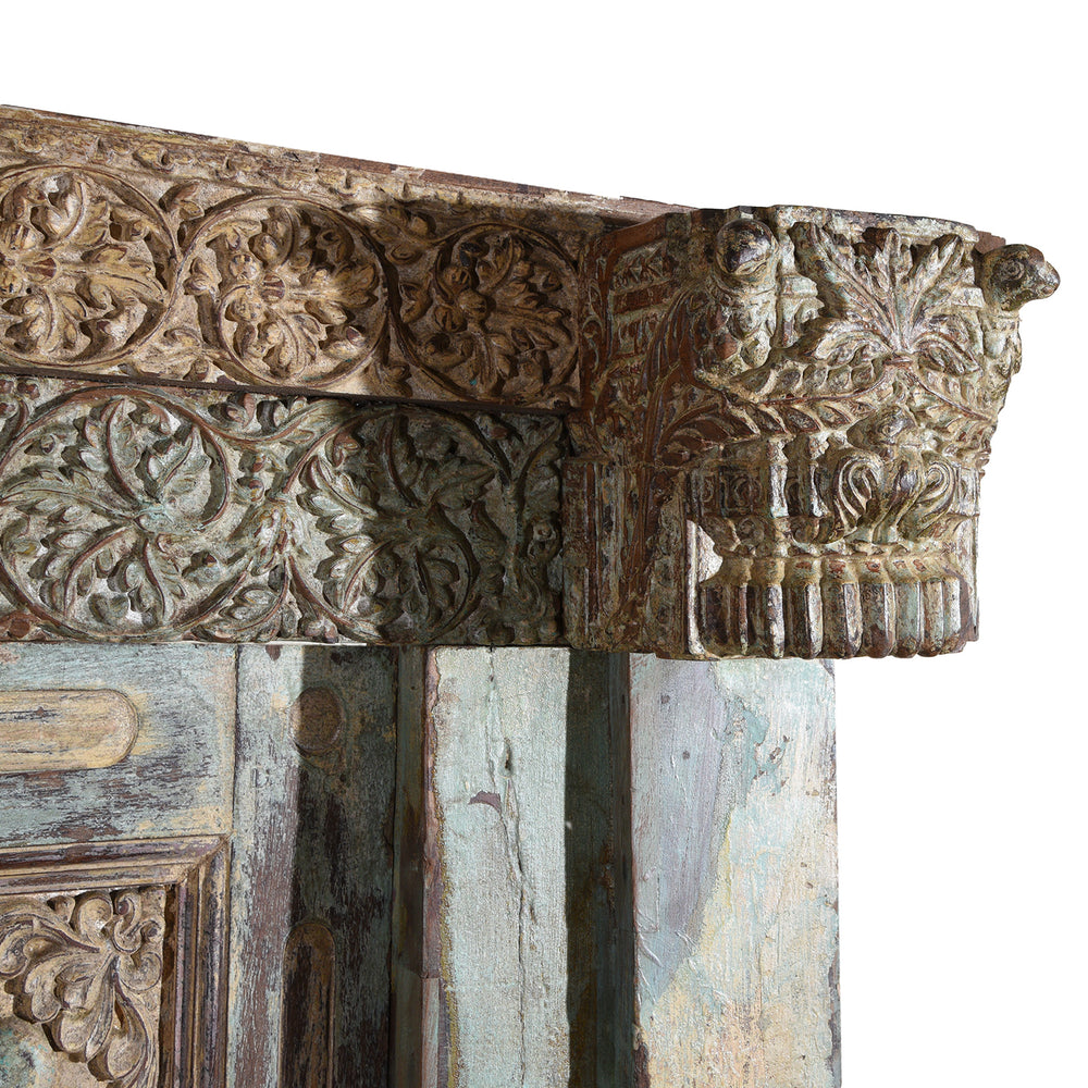 Carving Detail From Painted Indo-Portugese Reclaimed Door From Diu - 19thC | Indigo Antiques