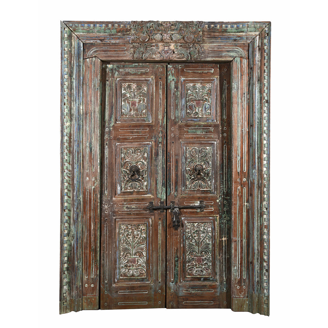 Old Painted Indian Doors From Gujarat - 19thC | Indigo Antiques