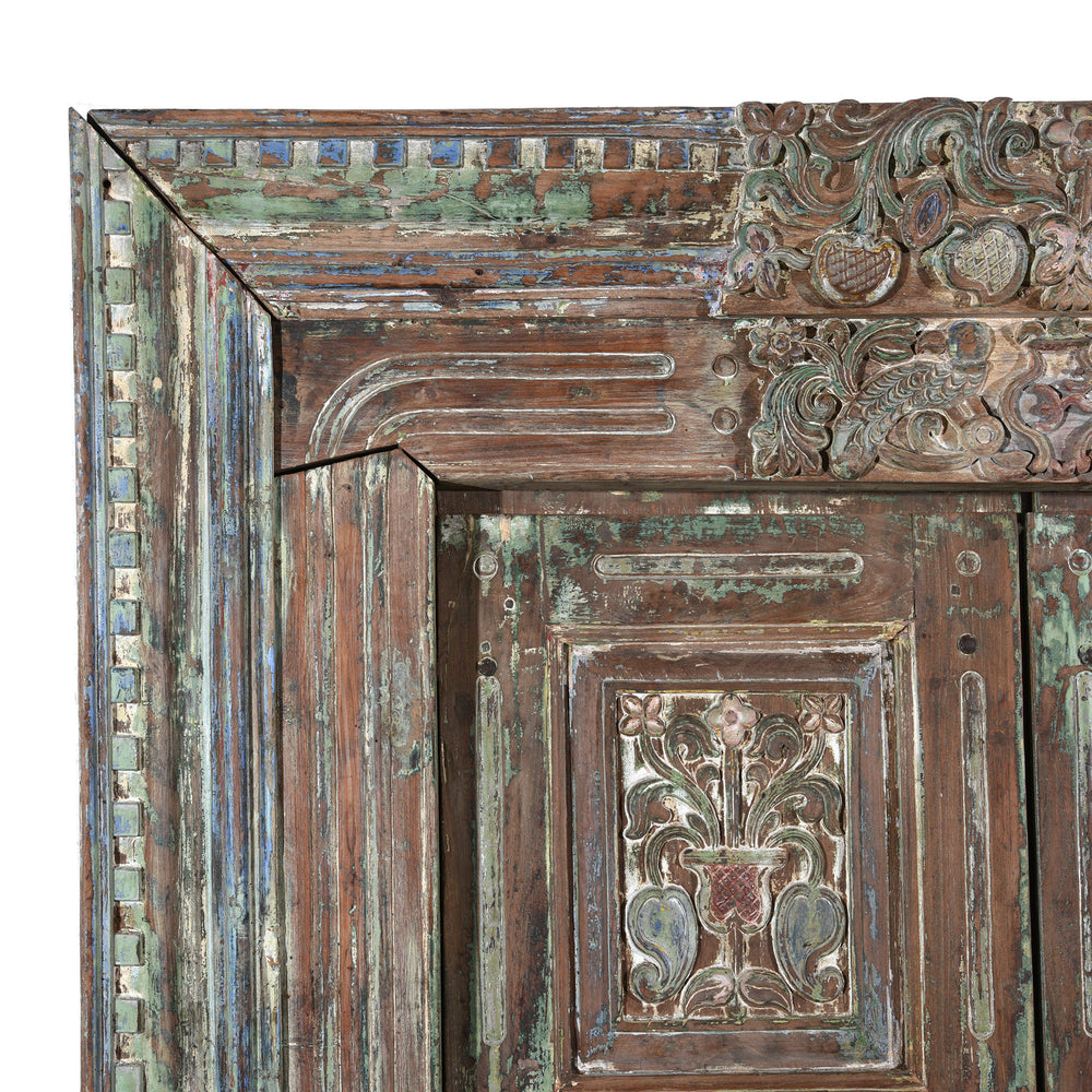 Corner Detail From Old Painted Indian Doors From Gujarat - 19thC | Indigo Antiques