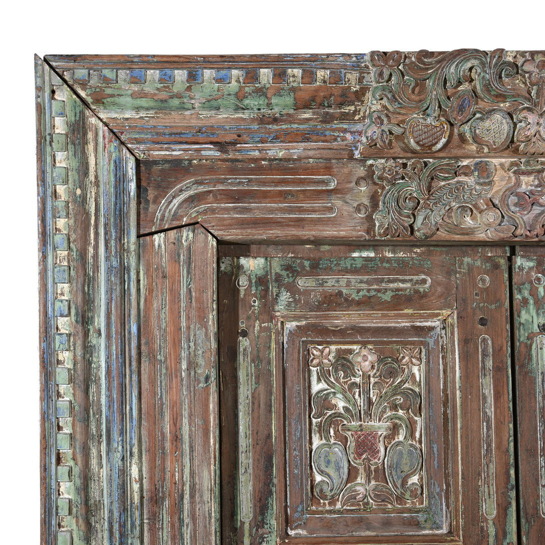Corner Detail From Old Painted Indian Doors From Gujarat - 19thC | Indigo Antiques