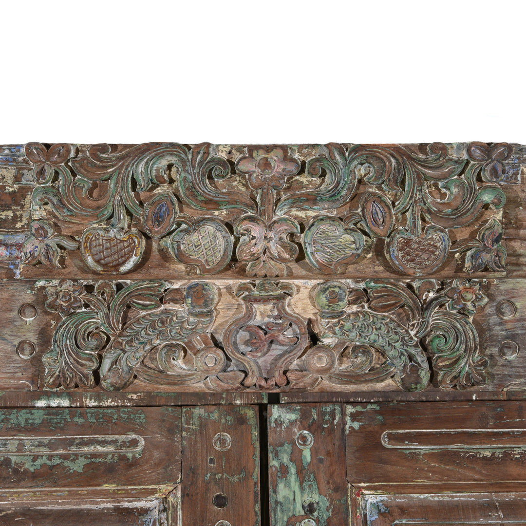 Carving Detail From Old Painted Indian Doors From Gujarat - 19thC | Indigo Antiques