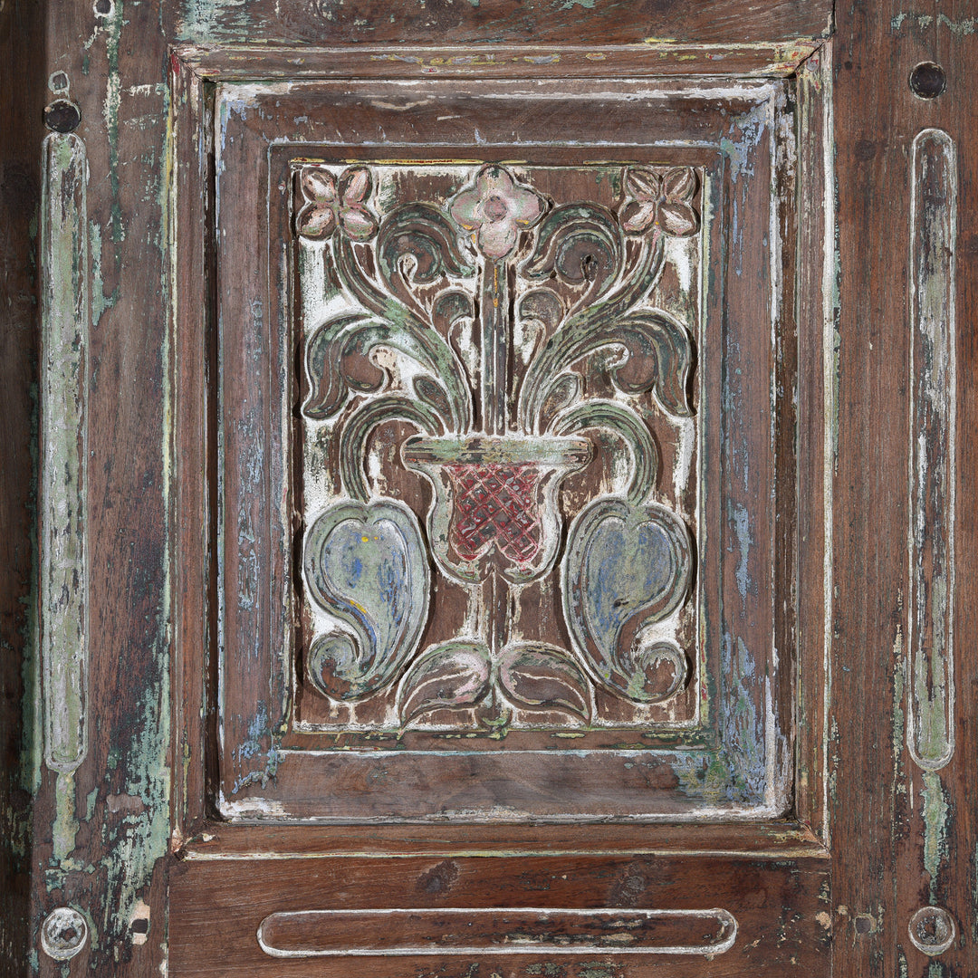 Carving Detail From Old Painted Indian Doors From Gujarat - 19thC | Indigo Antiques