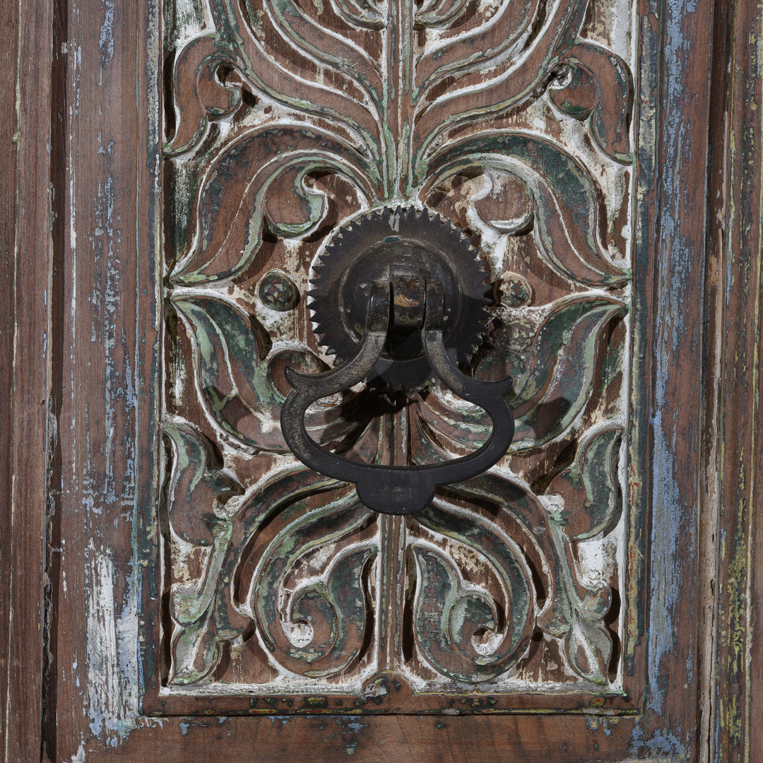 Knocker Detail From Old Painted Indian Doors From Gujarat - 19thC | Indigo Antiques