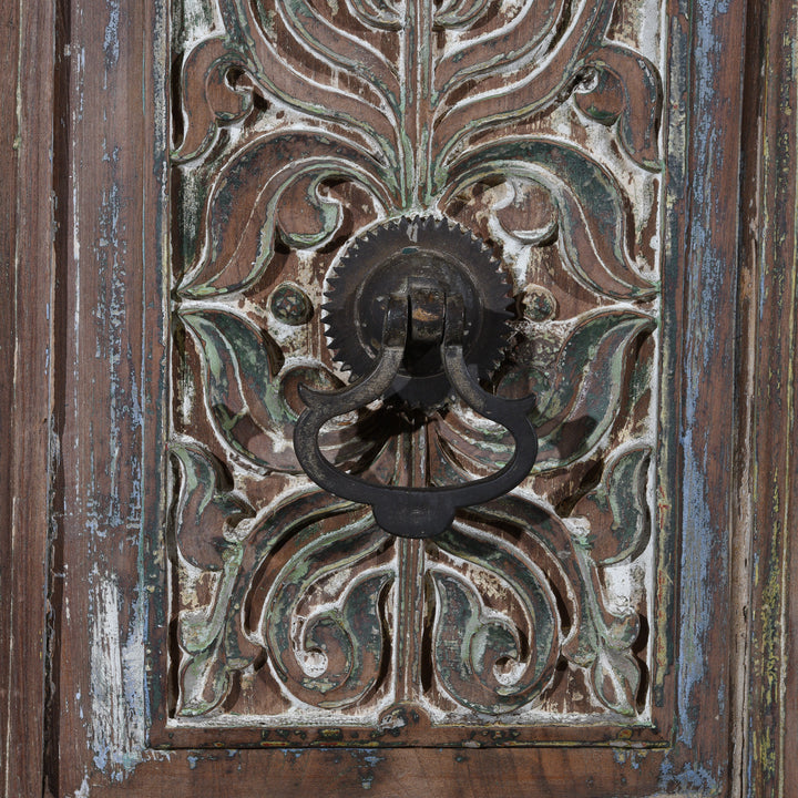 Knocker Detail From Old Painted Indian Doors From Gujarat - 19thC | Indigo Antiques