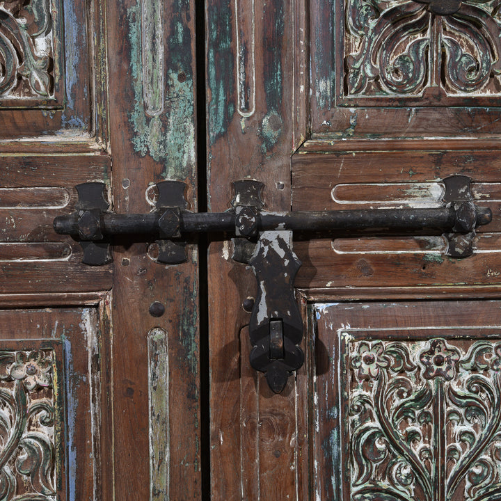 Lock Detail From Old Painted Indian Doors From Gujarat - 19thC | Indigo Antiques