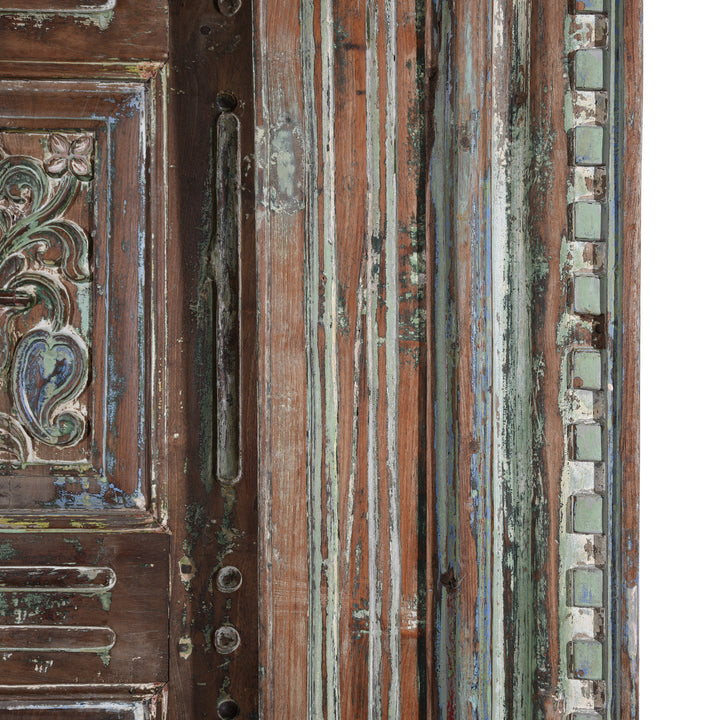 Detail From Old Painted Indian Doors From Gujarat - 19thC | Indigo Antiques