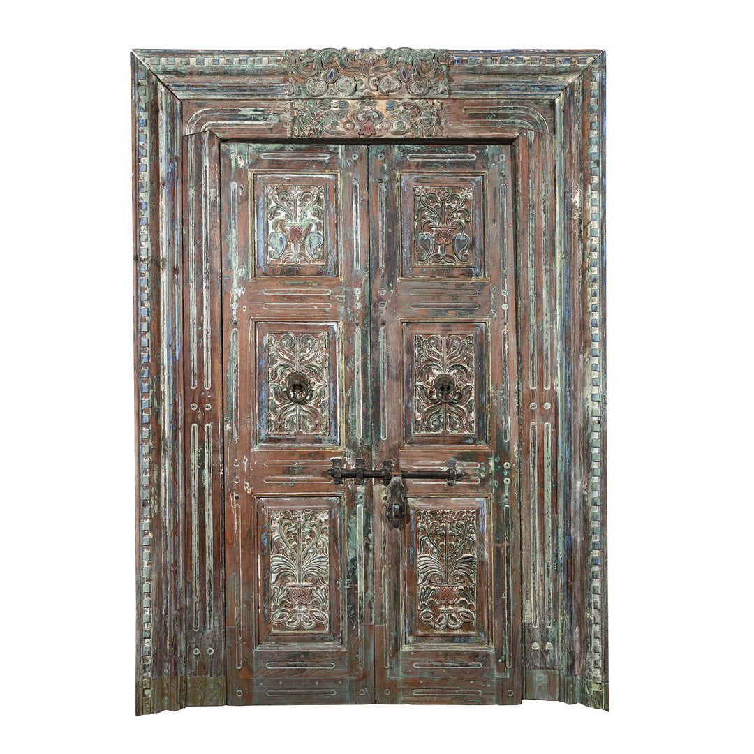 Old Painted Indian Doors From Gujarat - 19thC | Indigo Antiques