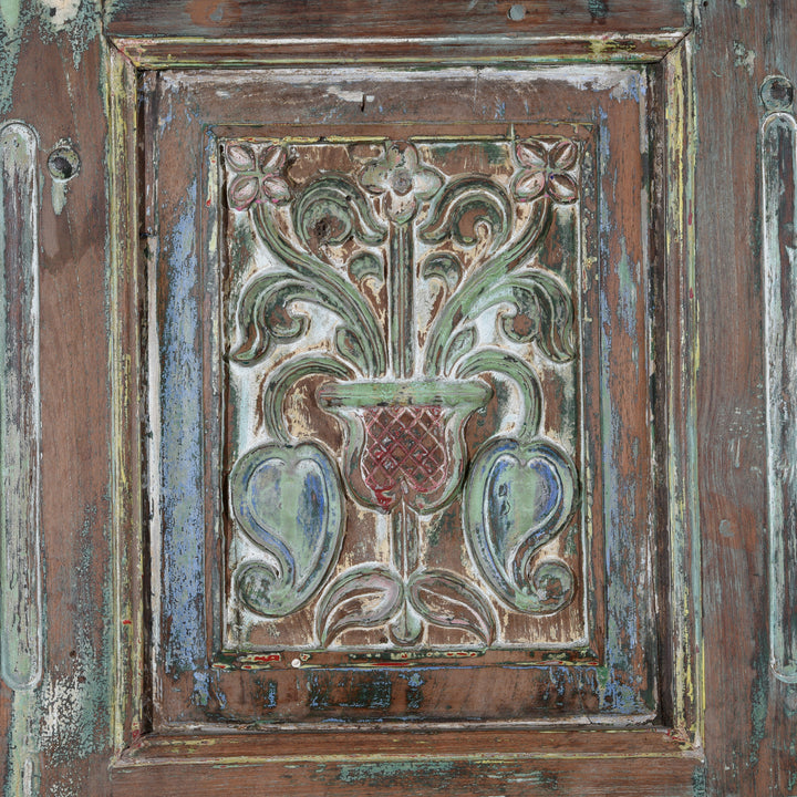 Carving Detail Of Old Painted Indian Doors From Gujarat - 19thC | Indigo Antiques