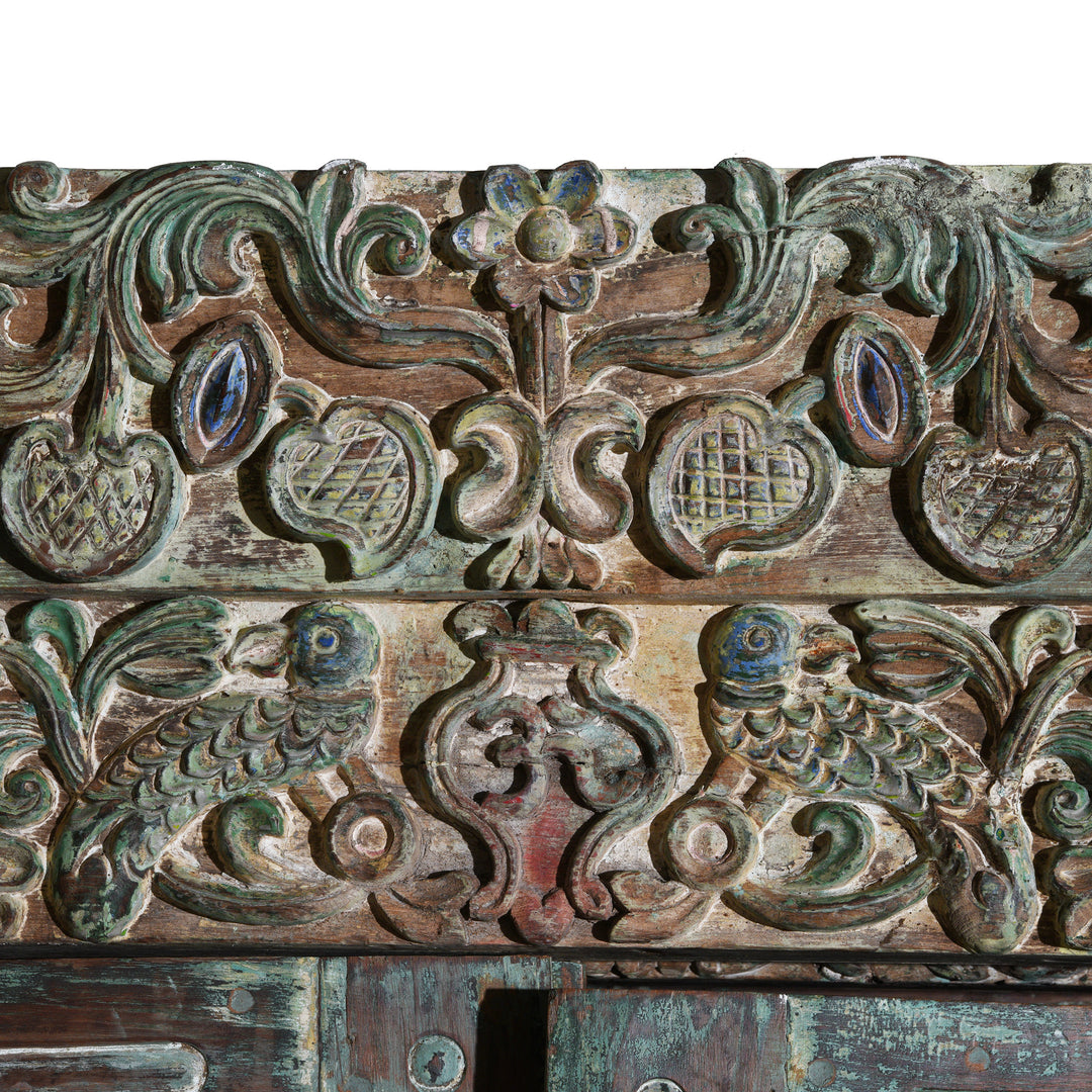 Carving Detail On Old Painted Indian Doors From Gujarat - 19thC | Indigo Antiques