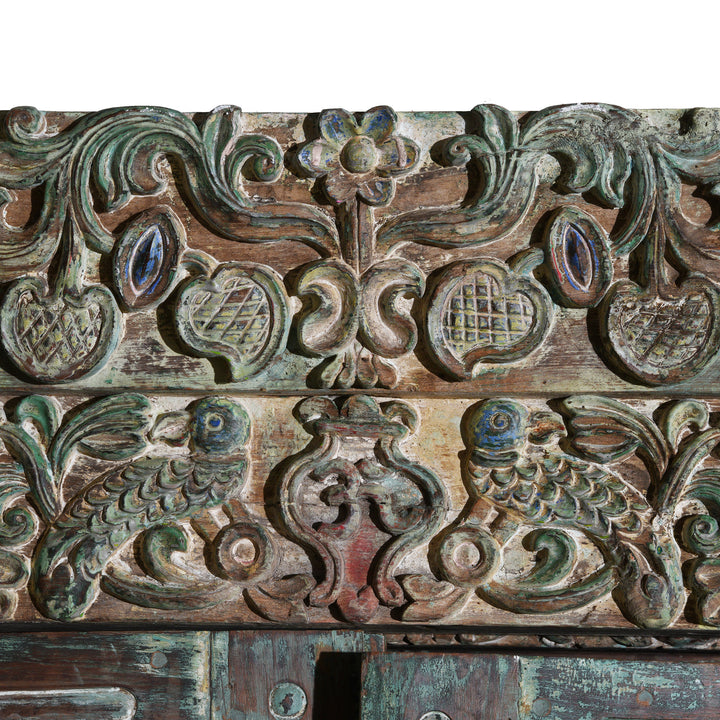 Carving Detail On Old Painted Indian Doors From Gujarat - 19thC | Indigo Antiques