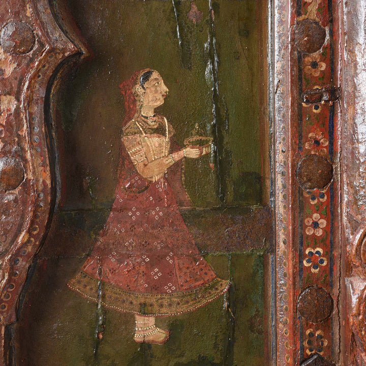 Maharani Detail From Painted Indian Windows From Bikaner - 19thC | Indigo Antiques