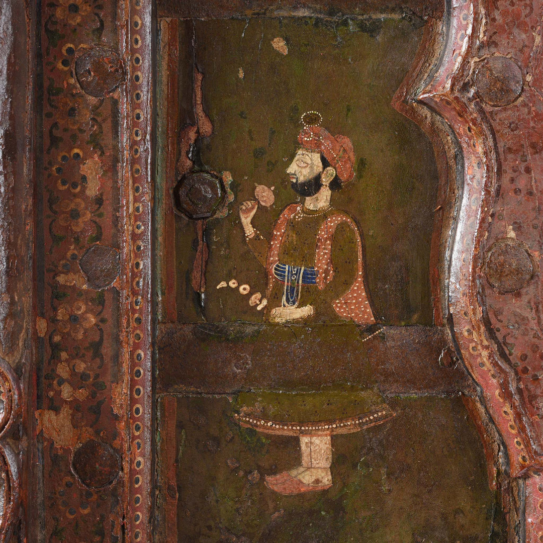 Maharaja Detail From Painted Indian Windows From Bikaner - 19thC | Indigo Antiques