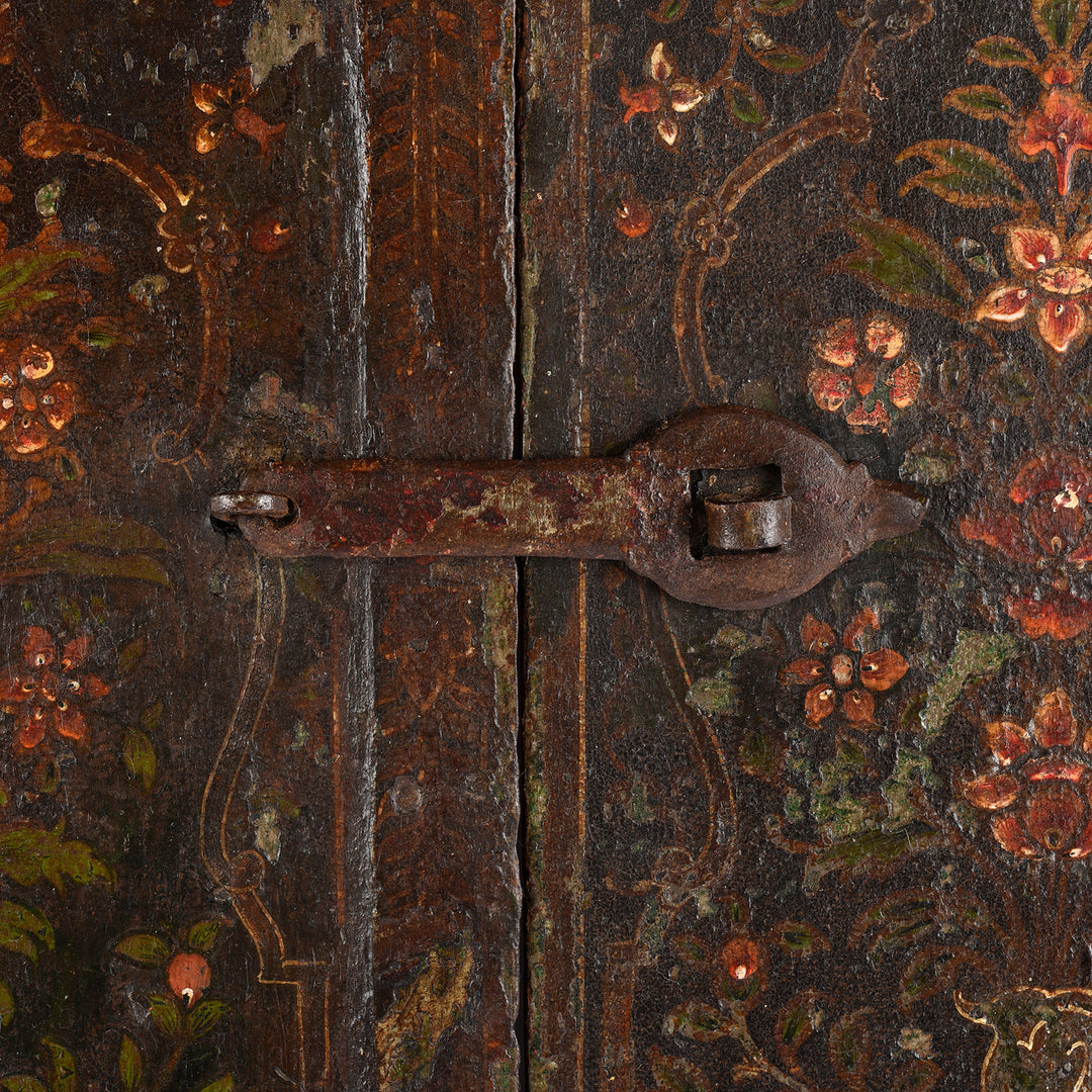 Latch Detail From Antique Painted Bikaner Shrine Shutters - 18thC | Indigo Antiques